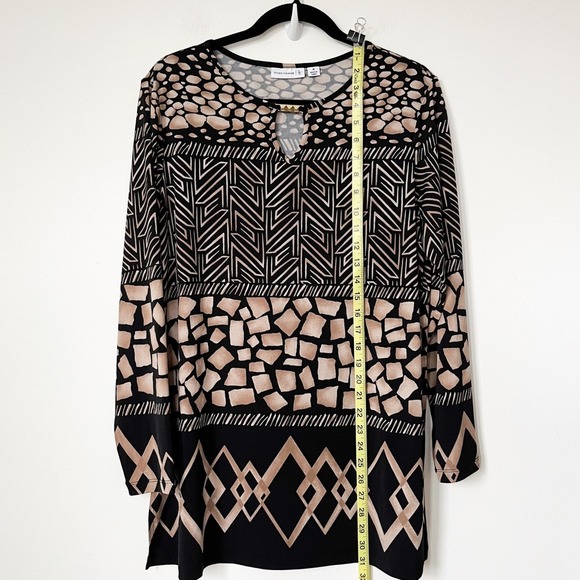 Susan Graver Liquid Knit Tunic Top Multi Print Geometric Womens Medium Office - Picture 5 of 9